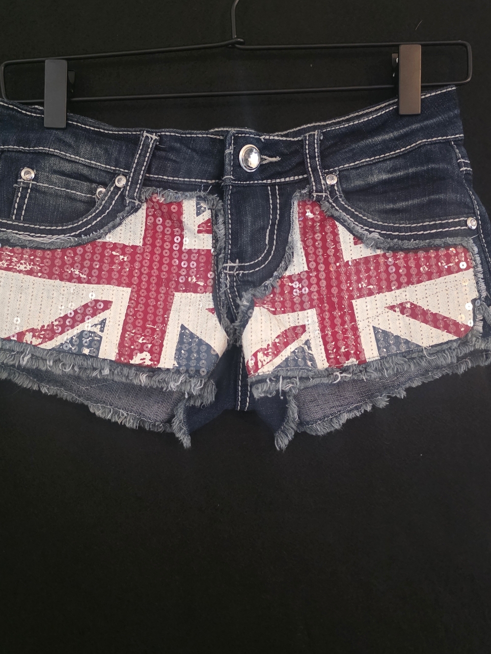 Rue21 Sequin Union Jack Denim Cutoff Shorts - Blue, Red, White
